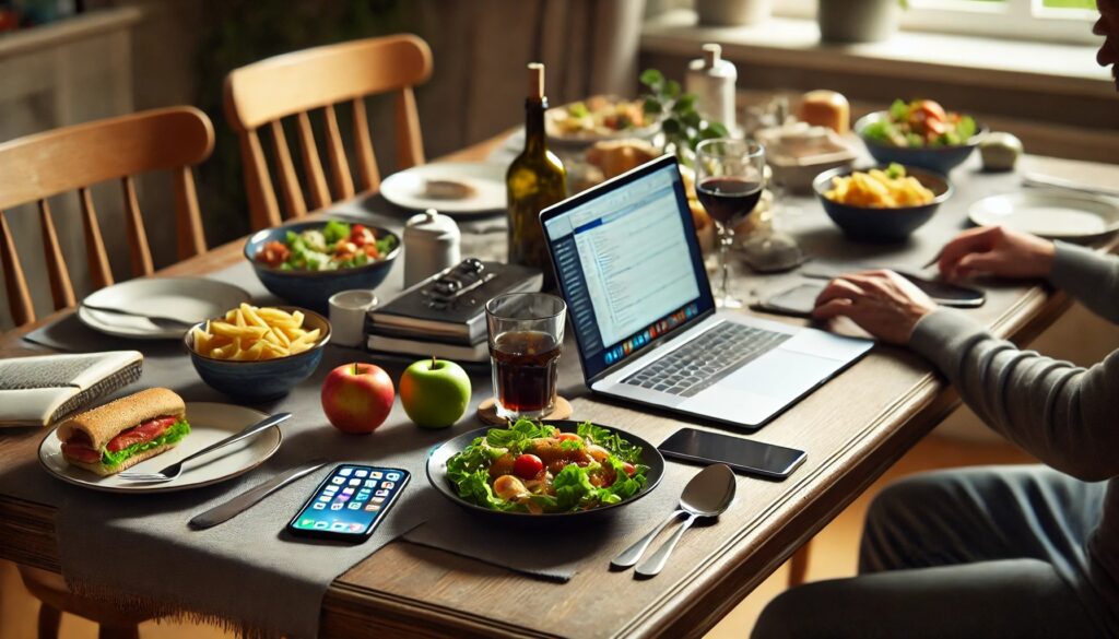 スマホやPCを見ながらの食事は、気が散る大きな要因
