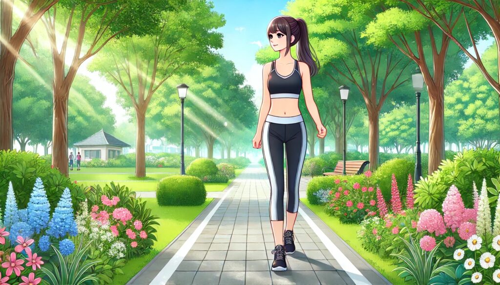 公園を散歩している女性