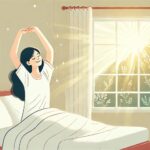 朝の光を浴びながら気持ちよく目覚める女性