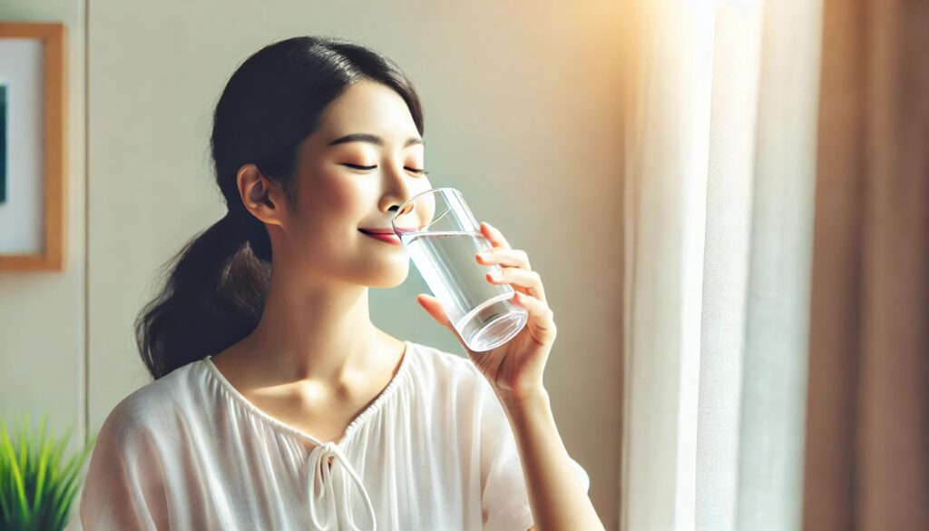 水を飲んでいる女性