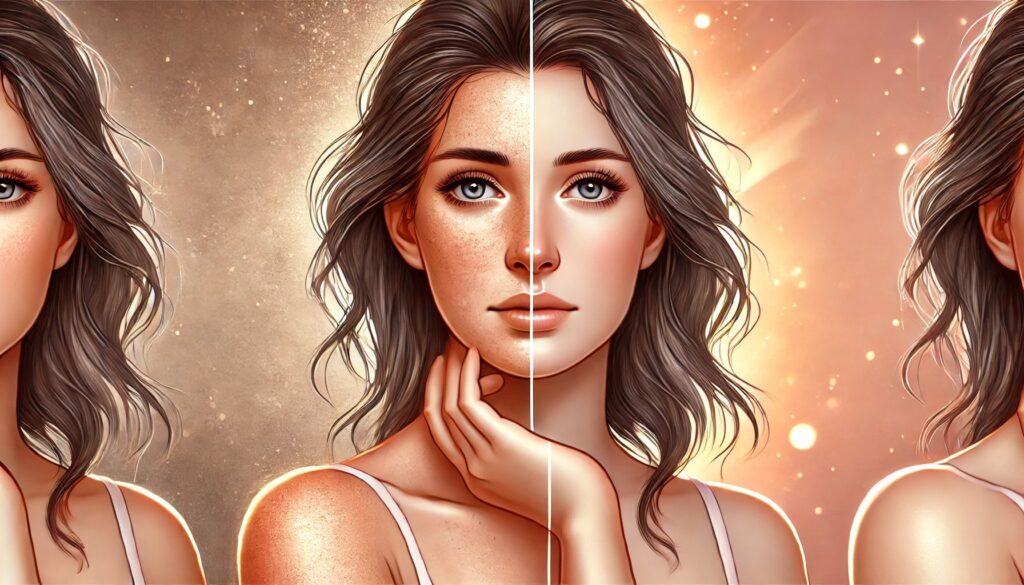 腸と脳のバランスが美肌に影響を与えることを示した図解