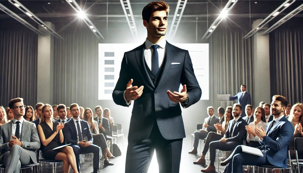 腸の状態を整えて昇進チャンスを引き寄せる管理職のプレゼンテーションシーン