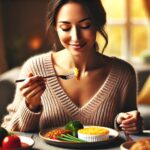 腸内環境を整えるために発酵食品を取り入れる女性の健康的な食事シーン