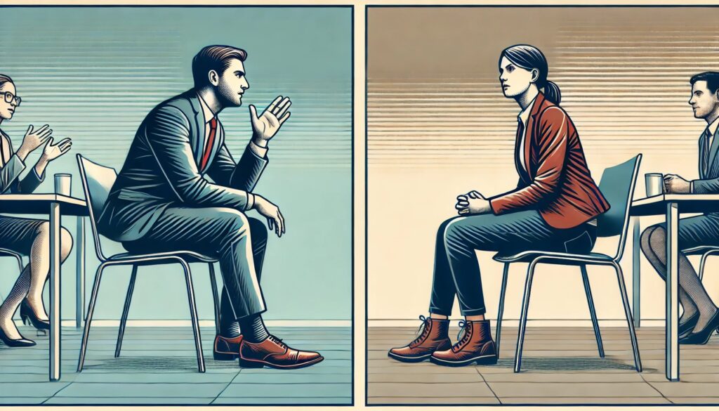 自信を持って話す人と、不安を抱えて話す人の姿勢と目線の違い