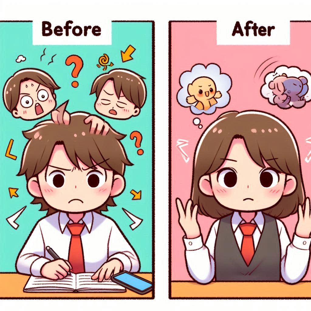 脳と腸を整えることでビジネス判断力が改善されたビフォーアフターの比較図