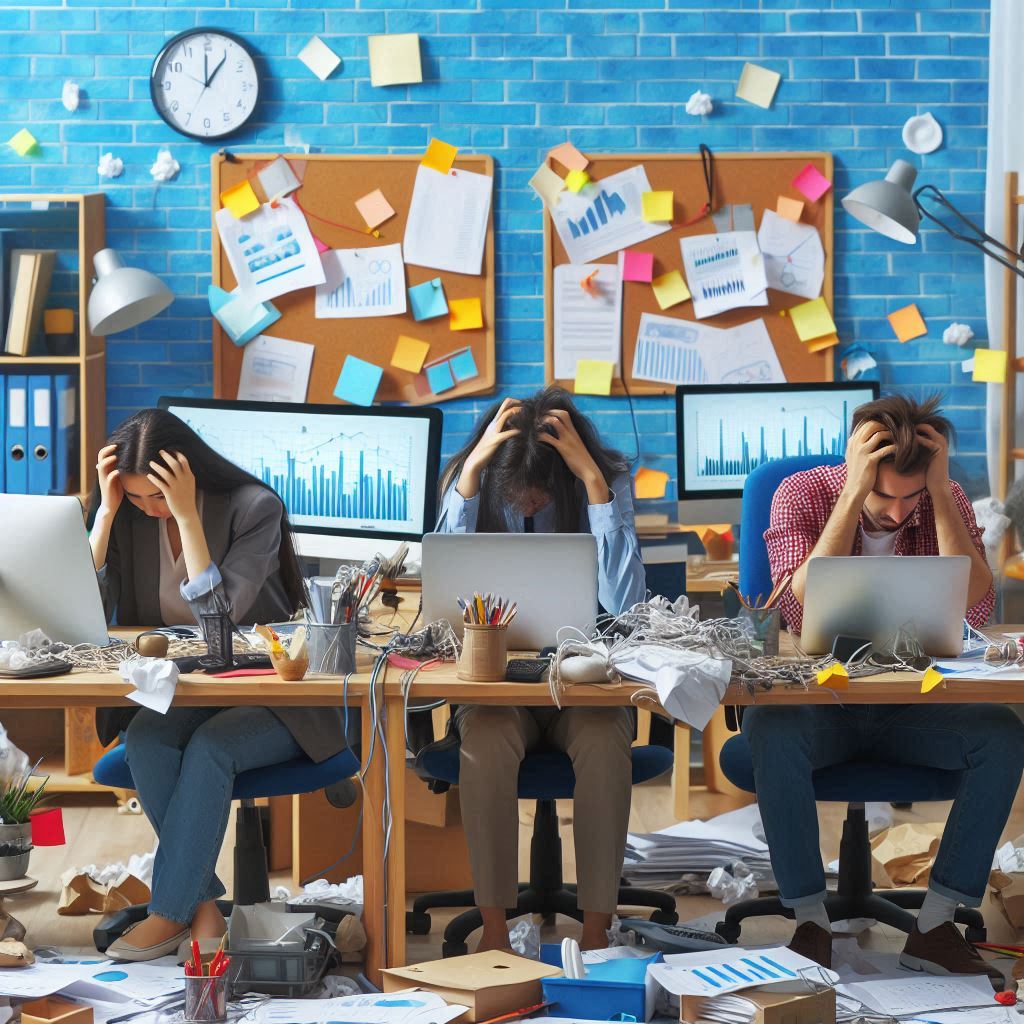 仕事の優先順位をつけられず混乱しているビジネスパーソンのイメージ