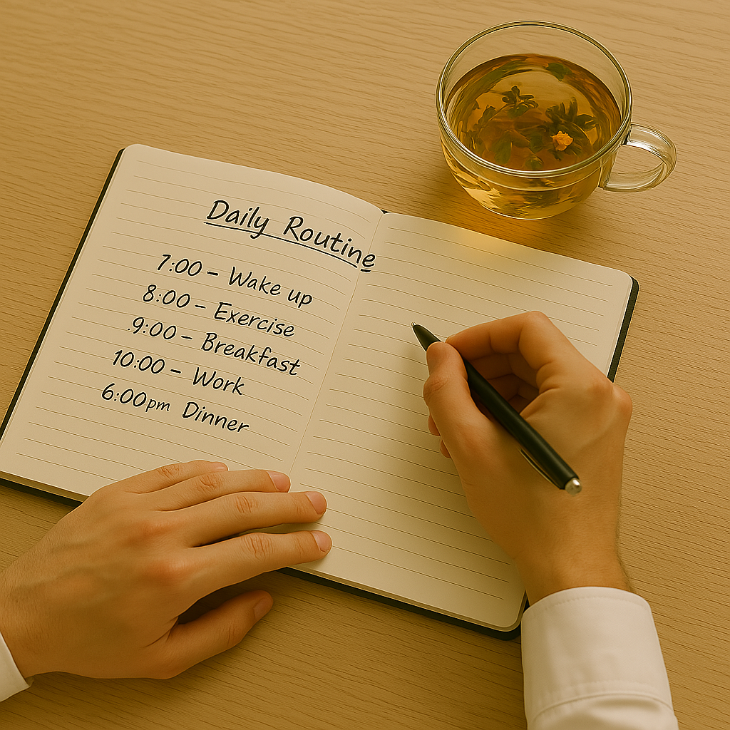 リフレッシュの時間を再設計しようとしている自営業者が、無理なく実行できる習慣を考えている様子