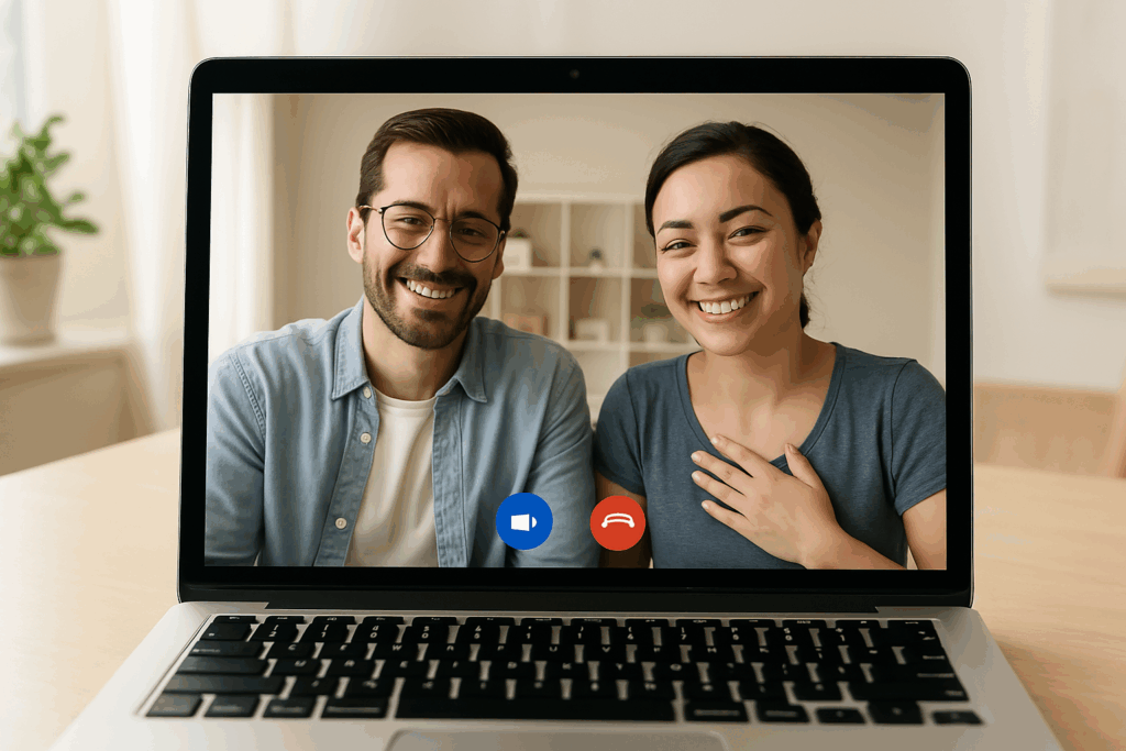 脳と腸のセルフチェックを受けている20代のビジネスパーソンがオンラインでカウンセリングを受けている場面