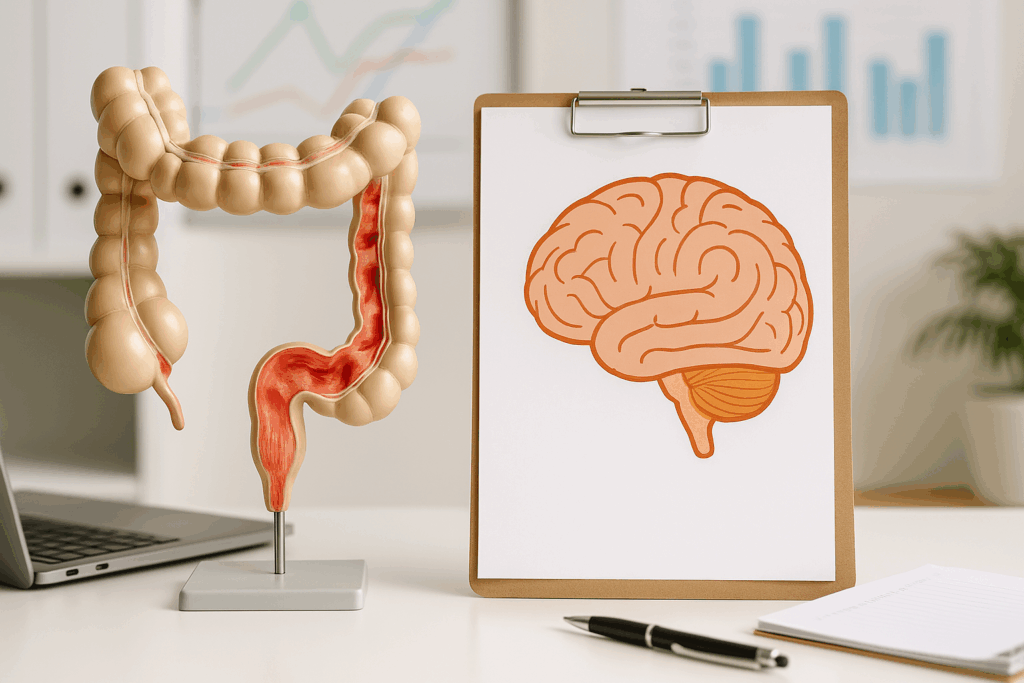 脳・腸・身体が連携して情報を処理する神経ネットワークの構造を示したイラスト。管理職が知るべき学びの基盤を視覚化