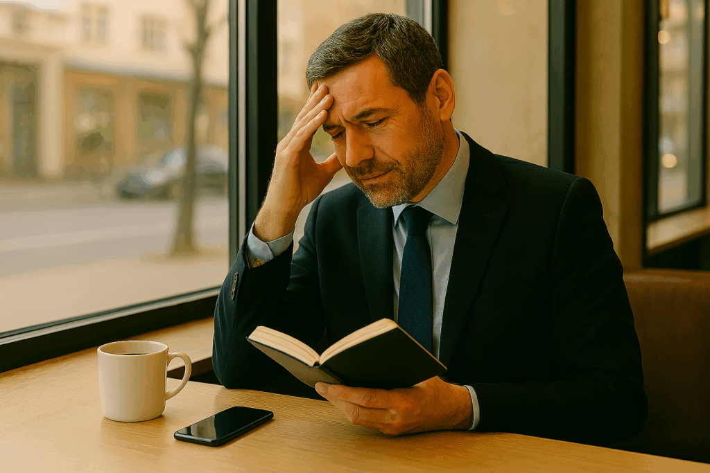 差別化できない自営業者が、クライアント対応やサービス内容の改善点を模索して悩んでいる場面