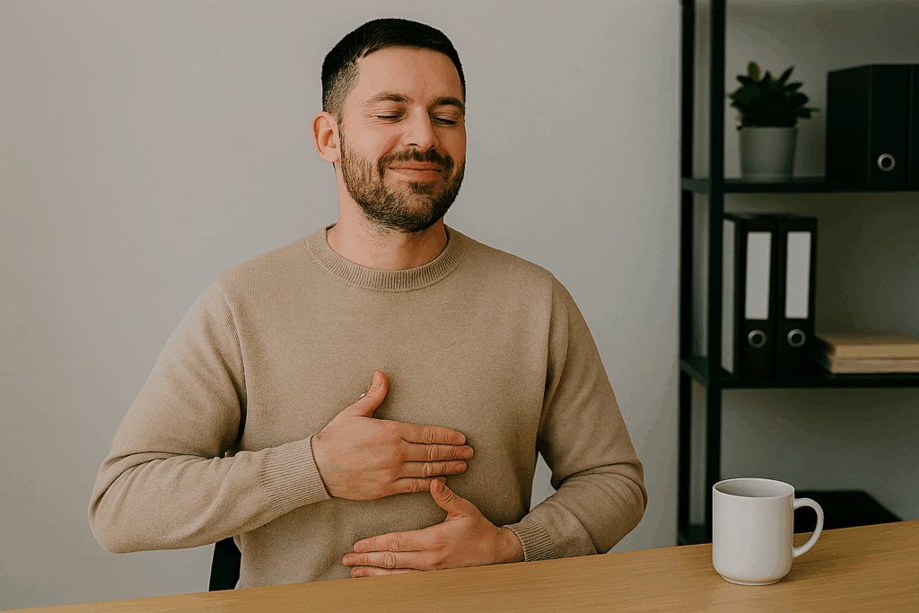 お腹を刺激して脳と腸の連携を整え、集中力を取り戻す40代男性管理職