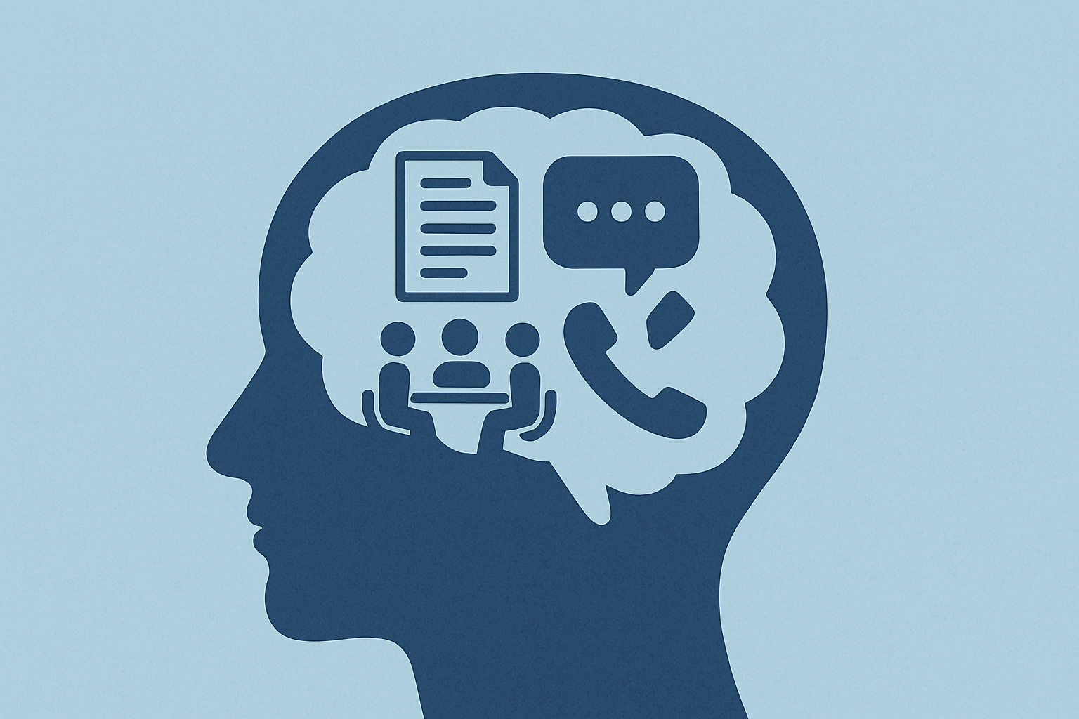 40代管理職の脳に多くの業務情報が詰まり、処理渋滞を起こして自己成長の時間を奪っている様子を表す図解