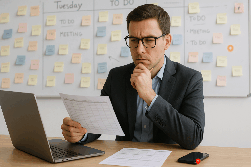 仕事の効率化に悩むコンサルタントが、時間管理だけでは成果が出ない理由を考えている。脳の処理リズムに原因があると気づき始めている。