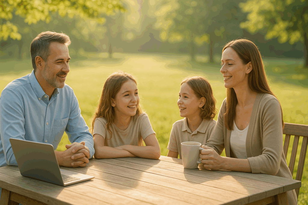 次世代型メンタル腸活Heilunで脳と腸の連携を整え、仕事と家族時間の両立を取り戻したビジネスパーソンが笑顔で過ごす休日の光景