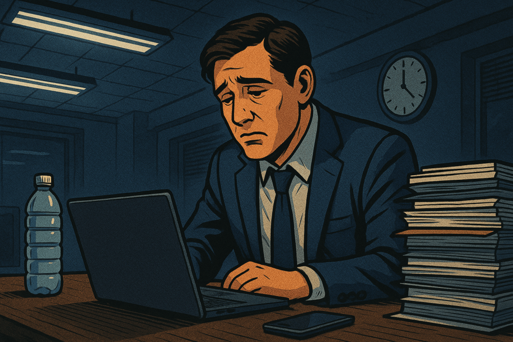 長時間のデスクワークで脳が過剰に稼働し、休んでも疲れが抜けない原因を抱えるビジネスパーソン