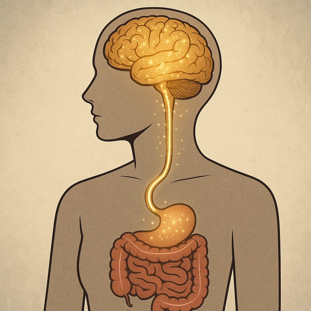 脳と腸の神経バランスの乱れによって情報処理力が低下している状態を説明する図