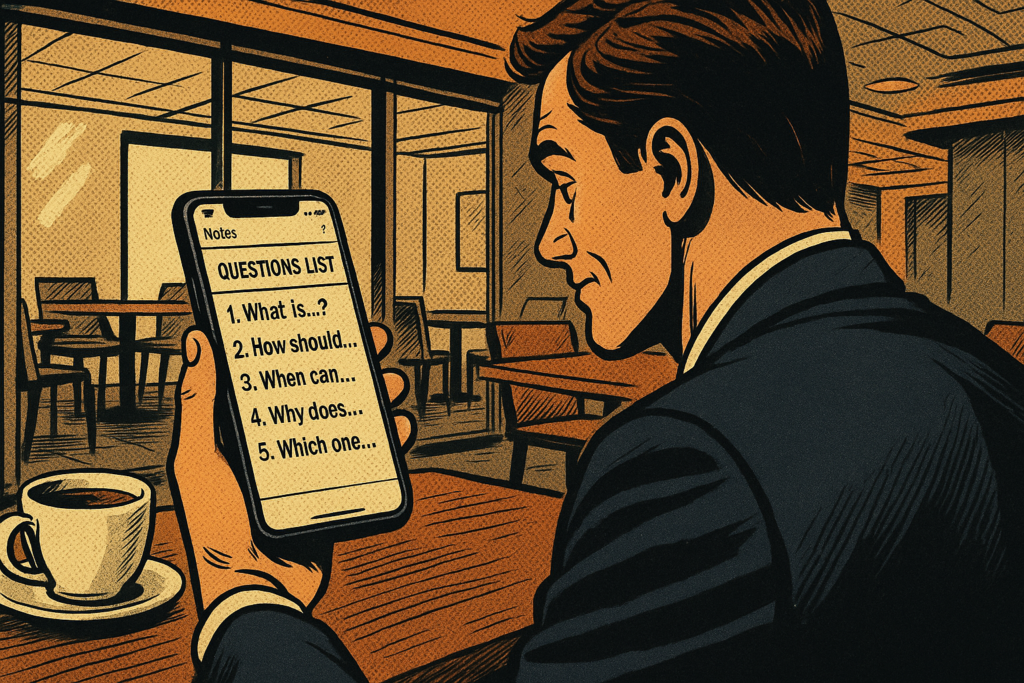 昇進後の不安について疑問を抱くビジネスパーソンがスマホで質問を見ている様子。読者が抱える疑問を視覚的に表現するため。